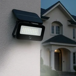 LAMPADA APPLIQUE PROIETTORE LED MURO CON PANNELLO SOLARE SENSORE PIR ESTERNO IP65 TK13-50F