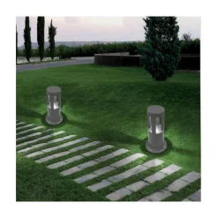 LAMPADA DA TERRA SEGNAPASSO GRIGIO DA GIARDINO IP65 IN ALLUMINIO VETRO 12W ES59