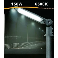 LAMPADA INCLINABILE LED LAMPIONE STRADALE FARO ESTERNO 150WATT LUCE 6500K LP-150