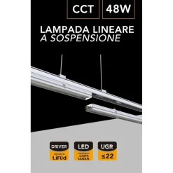 LAMPADA LINEARE A SOSPENSIONE APPARECCHIO LED TRIFASE 48W CCT 4000K-6500K IP20 QJ68150-3C