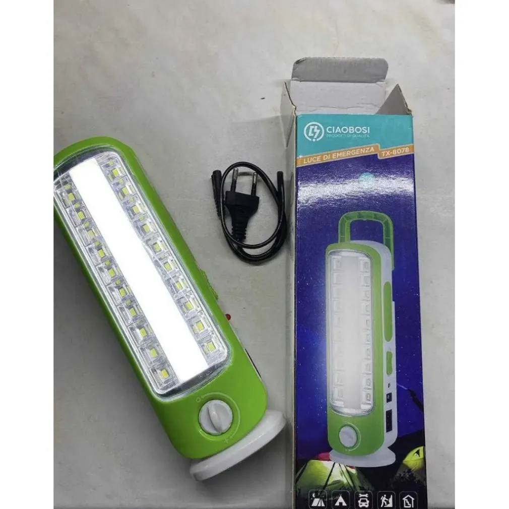LAMPADA LUCE DI EMERGENZA LED PORTATILE RICARICABILE USB 1300MAH LED 24W TX-8078