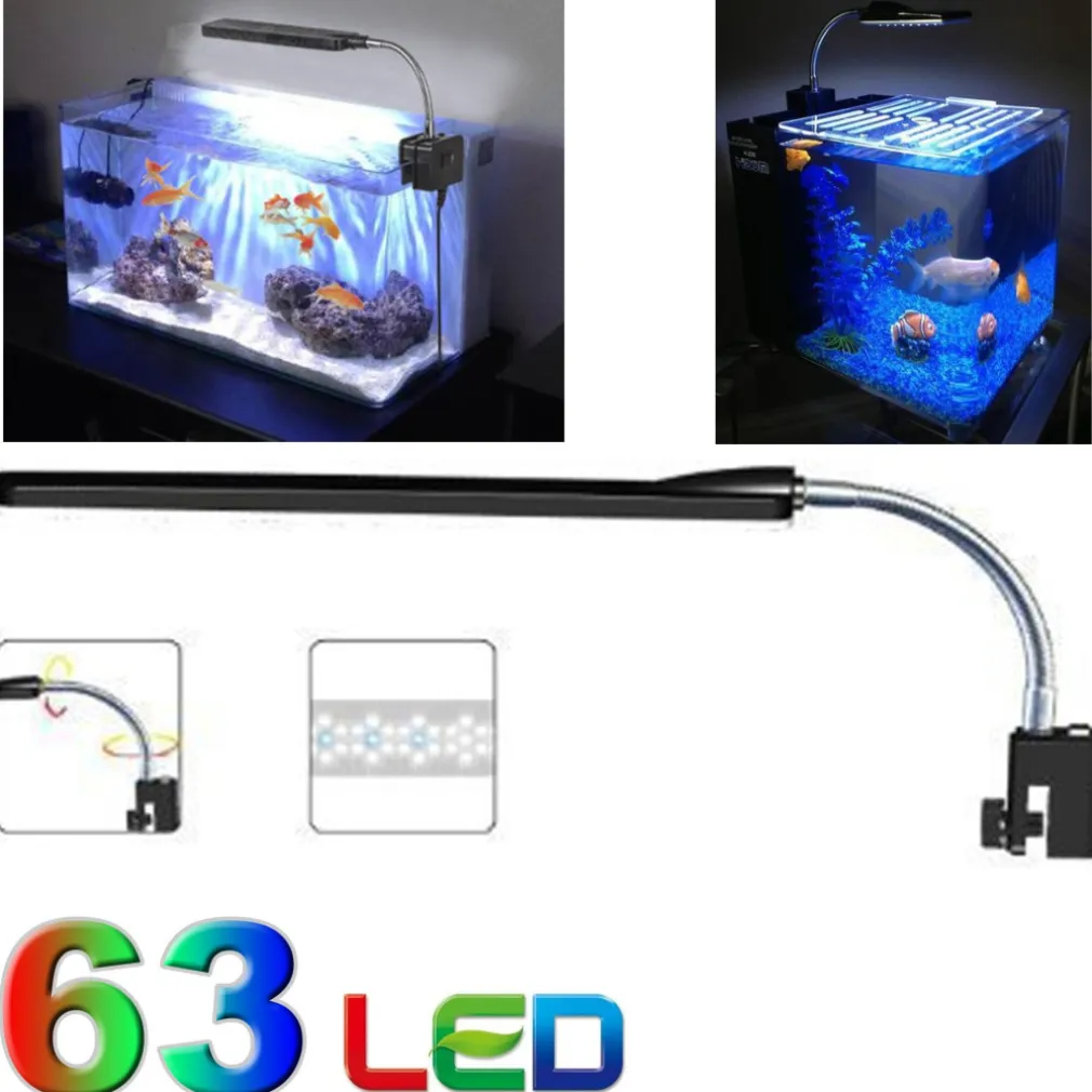 LAMPADA PLAFONIERA 63 LED LUCE ACQUARIO BORDO VASCA 6 W COLORE BIANCO BLU 30 CM