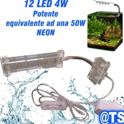 LAMPADA PLAFONIERA LED PER ACQUARIO LUCE 3W BORDO VASCA VETRO PIANTE PESCI