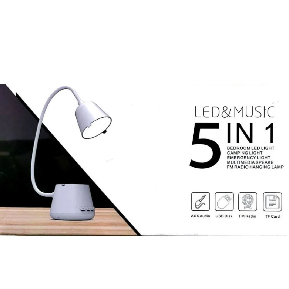 LAMPADA TAVOLO LED MUSICA 5IN1 MULTIFUNZIONALE PIEGHEVOLE RICARICABILE USB Q-47