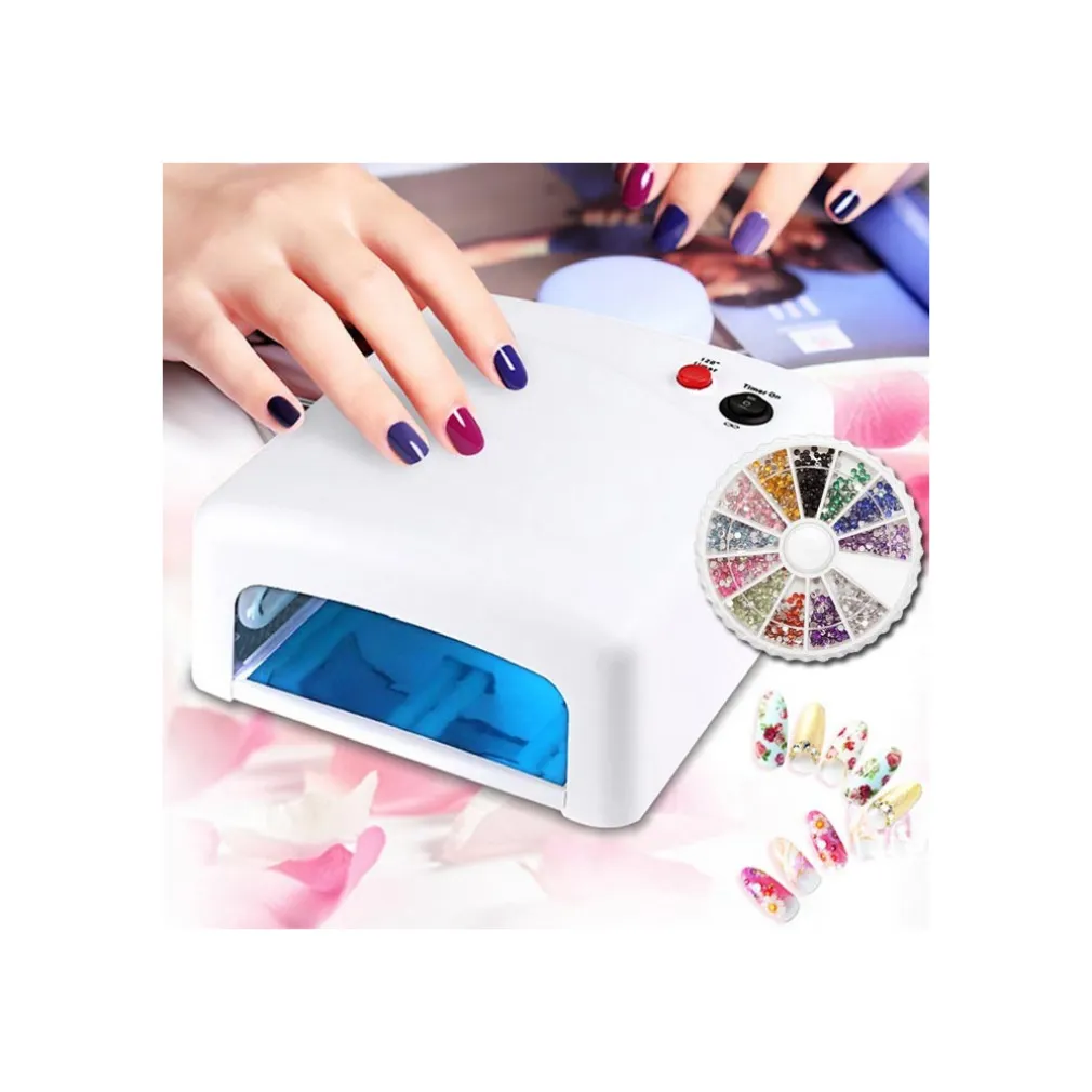 LAMPADA UV RICOSTRUZIONE UNGHIE GEL FORNETTO 36W LED 4 BULBI CON ACCESSORI NAIL