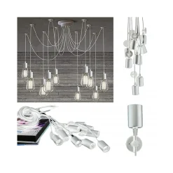 LAMPADARIO 12 PENDENTI LAMPADA RAGNO BIANCO SOFFITTO SOSPENSIONE REGOLABILI PORTALAMPADA E27