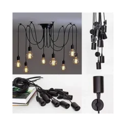 LAMPADARIO 12 PENDENTI LAMPADA RAGNO NERO A SOFFITTO SOSPENSIONE LUCE PORTALAMPADA E27