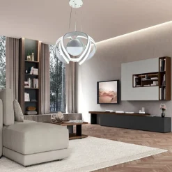 LAMPADARIO A LED 78 W CON SFERA CON BRILLANTINI GLITTER TECNOLOGIA CCT SWITCH B21-3C