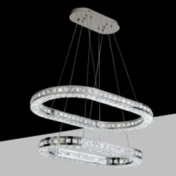 LAMPADARIO A LED 46 WATT A SOSPENSIONE DA SOFFITTO CCT CON 2 ANELLI CRISTALLI B49-3C