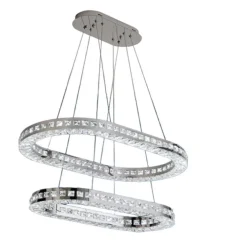 LAMPADARIO A LED 46 WATT A SOSPENSIONE DA SOFFITTO CCT CON 2 ANELLI CRISTALLI B49-3C