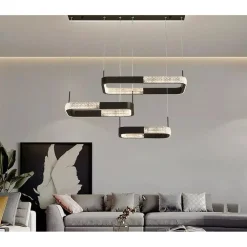LAMPADARIO A SOSPENSIONE LED 68 W 3 RETTANGOLI CRISTALLO TELECOMANDO NERO 32101