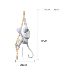 LAMPADARIO A SOSPENSIONE CON CORDA IN CANAPA A FORMA DI SCIMMIA SOFFITTO E27 B46