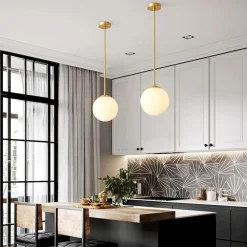 LAMPADARIO A SOSPENSIONE ORO CON SFERA VETRO BIANCO ATTACCO E27 MODERNO MINIMAL 33504