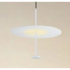 LAMPADARIO A SOSPENSIONE LUCE 4000K LED 18W DISCO PARALUME PIATTO BIANCO ROTONDO 33153