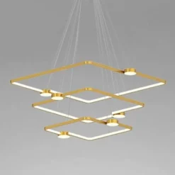 LAMPADARIO A SOSPENSIONE LED 112W 3 QUADRATI CON TELECOMANDO DESIGN MODERNO ORO 71231