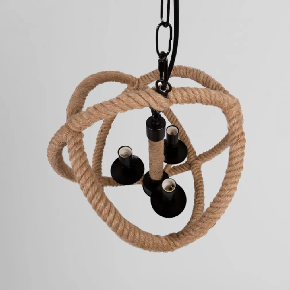 LAMPADARIO A SOSPENSIONE RUSTICO INDUSTRIALE E14 SFERA IN CORDA METALLO B55-3