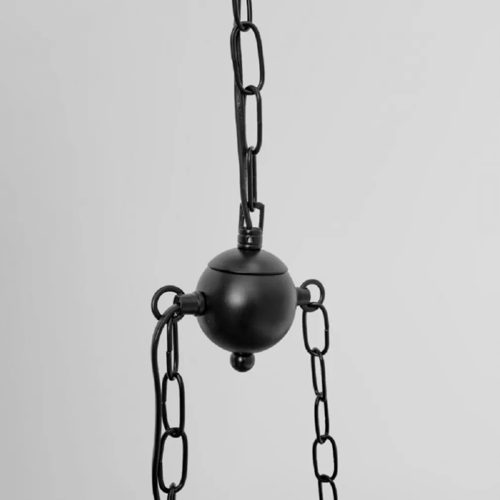 LAMPADARIO A SOSPENSIONE RUSTICO INDUSTRIAL CON LANTERNE E27 LEGNO METALLO B54-4