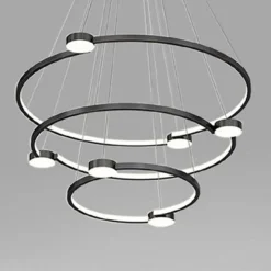 LAMPADARIO A SOSPENSIONE LED 96W 3 CERCHI CON TELECOMANDO DESIGN MODERNO NERO 71156