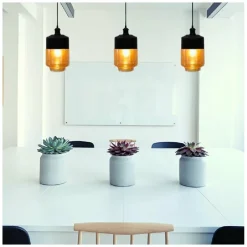 LAMPADARIO A SOSPENSIONE VINTAGE SOFFITTO ATTACCO E27 EFFETTO AMBRATO NERO LP-14