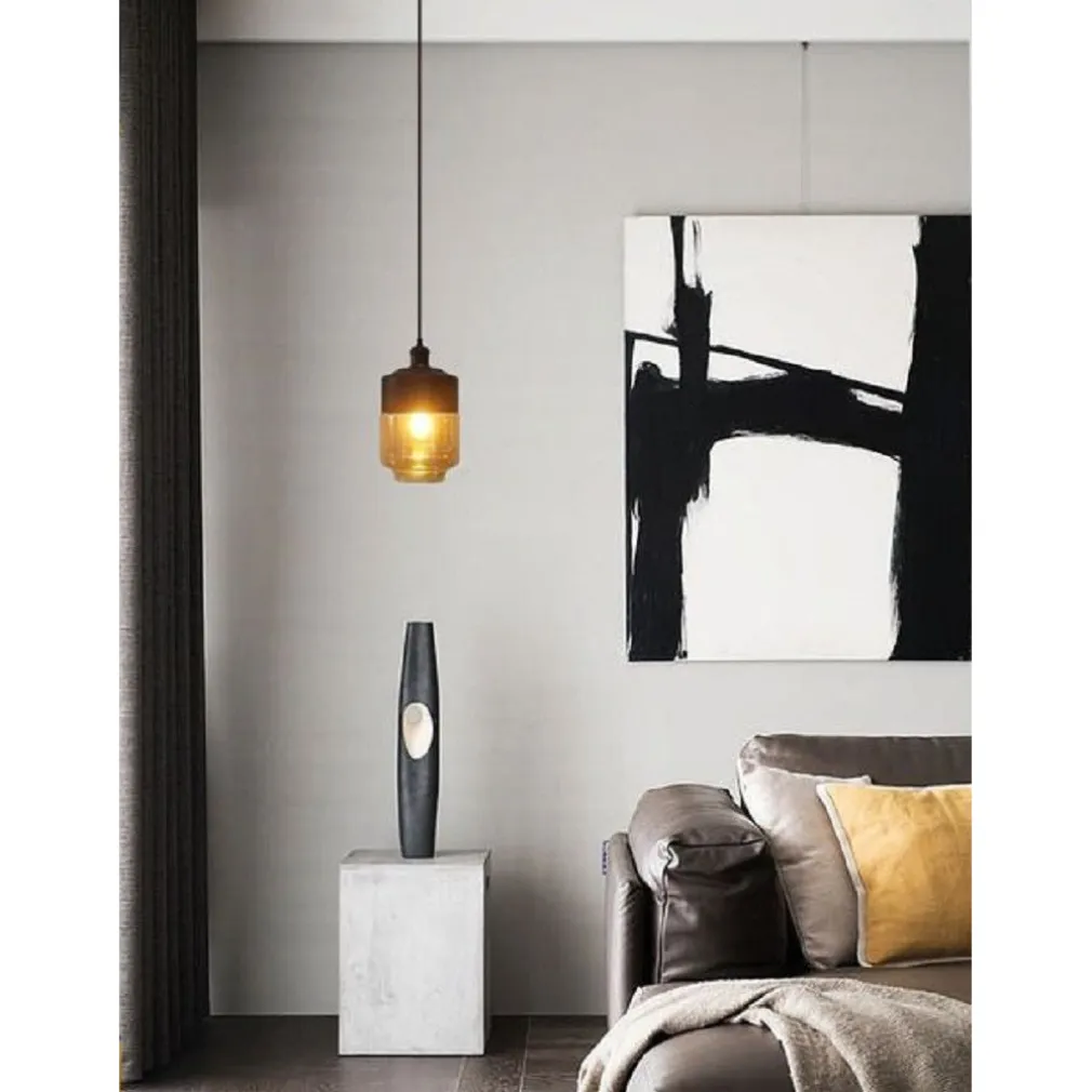 LAMPADARIO A SOSPENSIONE VINTAGE SOFFITTO ATTACCO E27 EFFETTO AMBRATO NERO LP-14