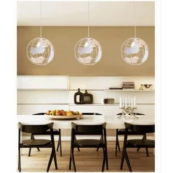 LAMPADARIO A SOSPENSIONE MAPPAMONDO E27 IN METALLO BIANCO SFERA GLOBO SOSPESO 33931