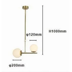 LAMPADARIO A SOSPENSIONE ORO CON 2 SFERE IN VETRO BIANCO OPACO ATTACCO G9 E27 33481