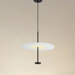 LAMPADARIO A SOSPENSIONE LUCE 4000K LED 18W DISCO PARALUME PIATTO BIANCO NERO TONDO 33177