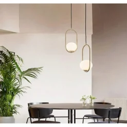 LAMPADARIO A SOSPENSIONE ORO OVALE CON SFERA VETRO ATTACCO E27 MODERNA MINIMAL 32835