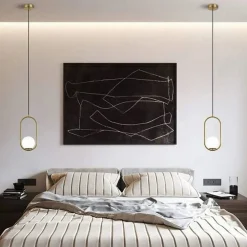 LAMPADARIO A SOSPENSIONE ORO OVALE CON SFERA VETRO ATTACCO E27 MODERNA MINIMAL 32835