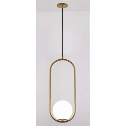 LAMPADARIO A SOSPENSIONE ORO OVALE CON SFERA VETRO ATTACCO E27 MODERNA MINIMAL 32835