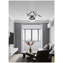 LAMPADARIO A SOSPENSIONE LED 65W BLACK LACE A NASTRI DESIGN MODERNO NERO LP-19