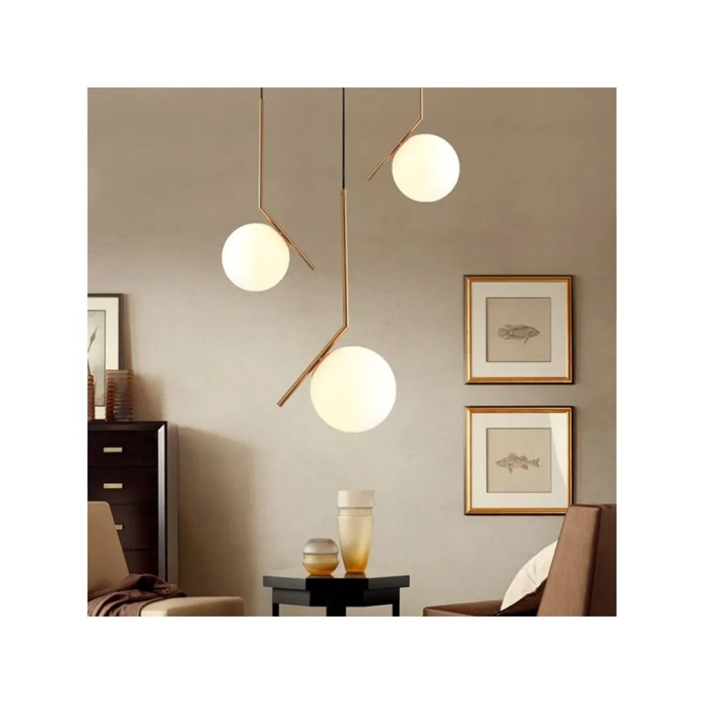 LAMPADARIO A SOSPENSIONE ATTACCO E27 ORO CON SFERA IN VETRO MODERNO MINIMAL 32828