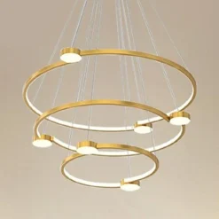 LAMPADARIO A SOSPENSIONE LED 96W 3 CERCHI CON TELECOMANDO DESIGN MODERNO ORO 71149