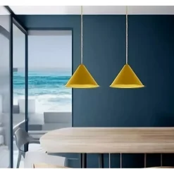 LAMPADARIO A SOSPENSIONE E27 FERRO PARALUME MODERNO CONTEMPORANEO CONO ORO BIANCO 33368