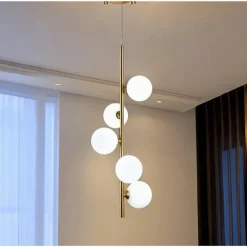 LAMPADARIO A SOSPENSIONE BRONZO 5 SFERE LAMPADA SOFFITTO CON STELO VERTICALE A95