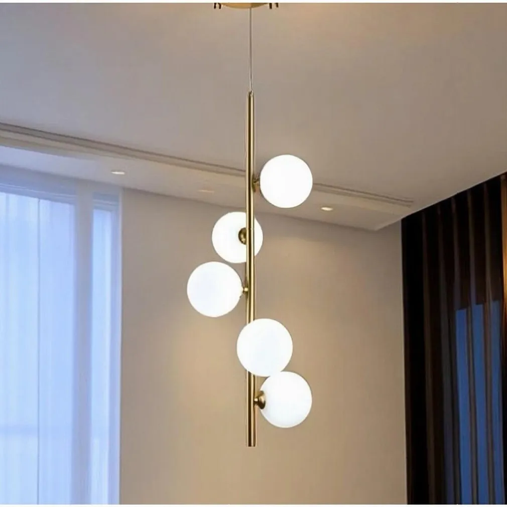 LAMPADARIO A SOSPENSIONE BRONZO 5 SFERE LAMPADA SOFFITTO CON STELO VERTICALE A95