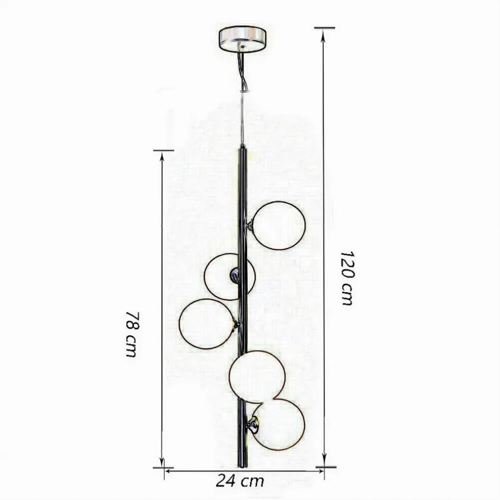 LAMPADARIO A SOSPENSIONE BRONZO 5 SFERE LAMPADA SOFFITTO CON STELO VERTICALE A95