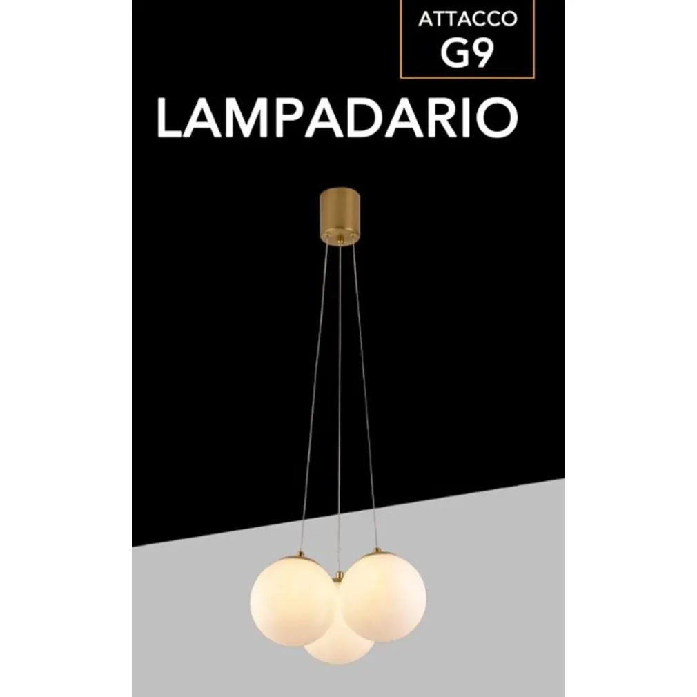 LAMPADARIO A SOSPENSIONE BRONZO LAMPADA MINIMAL DA SOFFITTO CON 3 SFERE ATTACCO G9 LP-84-3