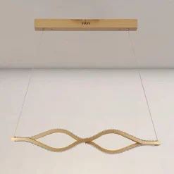 LAMPADARIO A SOSPENSIONE LED 58 WATT ONDA INFINITO CRISTALLO ONDULATO ORO 32149