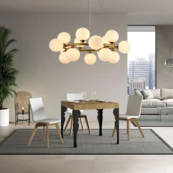 LAMPADARIO A SOSPENSIONE CONTEMPORANEO IN METALLO BRONZO CON 15 SFERE ATTACCO G9 B94