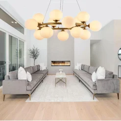 LAMPADARIO A SOSPENSIONE CONTEMPORANEO IN METALLO BRONZO CON 15 SFERE ATTACCO G9 B94