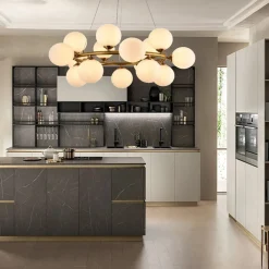 LAMPADARIO A SOSPENSIONE CONTEMPORANEO IN METALLO BRONZO CON 15 SFERE ATTACCO G9 B94