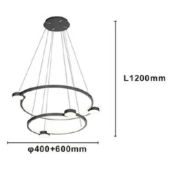 LAMPADARIO A SOSPENSIONE LED 60W 2 CERCHI CON TELECOMANDO DESIGN MODERNO NERO 71125