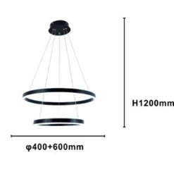 LAMPADARIO A SOSPENSIONE LED MODERNO DOPPIO CERCHIO NERO 58W CON TELECOMANDO 31876