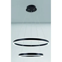 LAMPADARIO A SOSPENSIONE LED MODERNO DOPPIO CERCHIO NERO 58W CON TELECOMANDO 31876