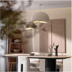 LAMPADARIO A SOSPENSIONE SOFFITTO EFFETTO PIETRA BIANCO Ø40/50/60CM ATTACCO E27 IP20 B16-B