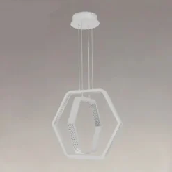 LAMPADARIO A SOSPENSIONE LED 48W ESAGONALE EFFETTO CRISTALLO MODERNO BIANCO 31838