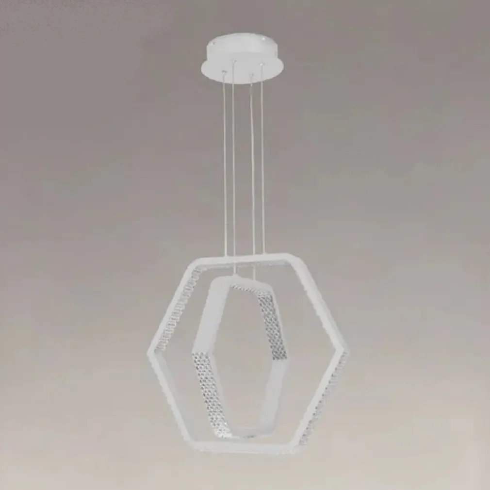 LAMPADARIO A SOSPENSIONE LED 48W ESAGONALE EFFETTO CRISTALLO MODERNO BIANCO 31838