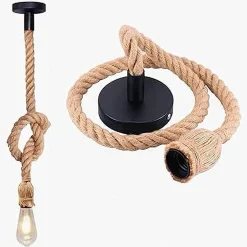 LAMPADARIO A SOSPENSIONE DA 1.5MT CORDA DI CANAPA PORTALAMPADA ATTACCO E27 436653