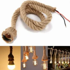 LAMPADARIO A SOSPENSIONE DA 3 MT CORDA DI CANAPA PORTALAMPADA ATTACCO E27 582963